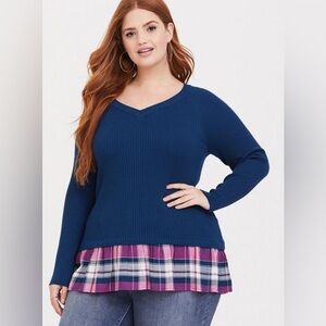 Torrid Blue & Multi Plaid 2fer Pullover Sweater Size 4 Blue Pink Plaid